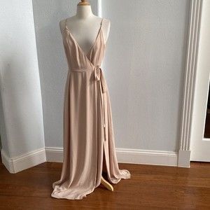 WAYF Chiffon Pink Wrap Bridesmaid Maxi Dress‎ Size S